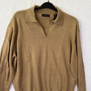 Italian Merino Wool Zip Sweater Beige Long Sleeve Metropolitan Lord & Taylor L